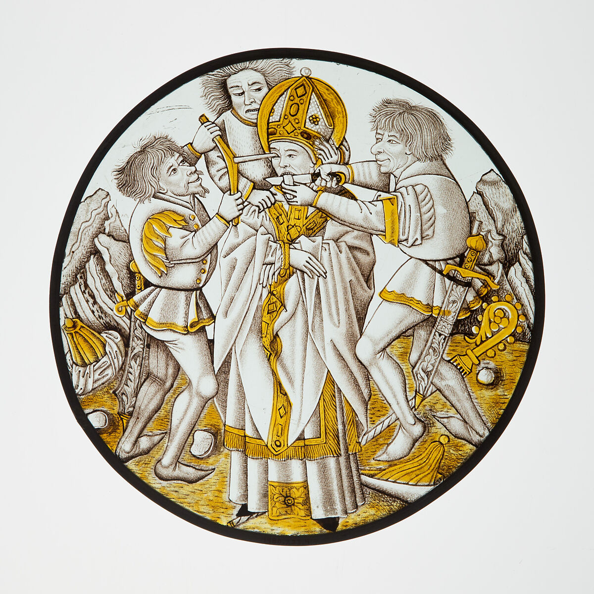 Roundel with Martyrdom of Saint Leger, Colorless glass, vitreous paint and silver stain, German 