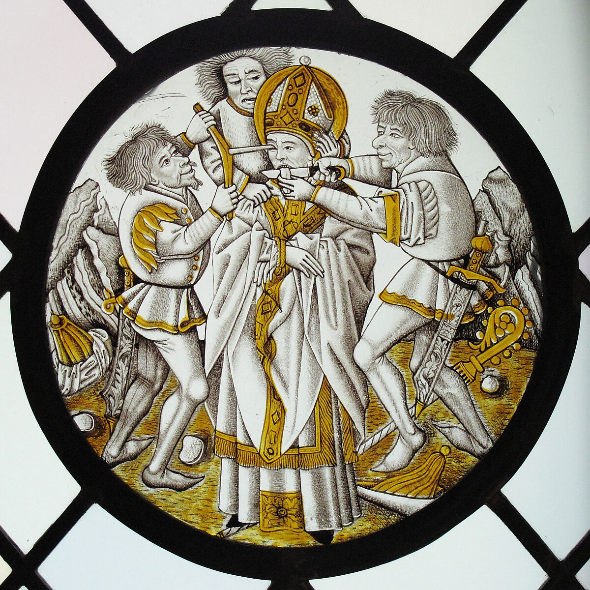 Roundel with Martyrdom of Saint Leger, Colorless glass, vitreous paint and silver stain, German