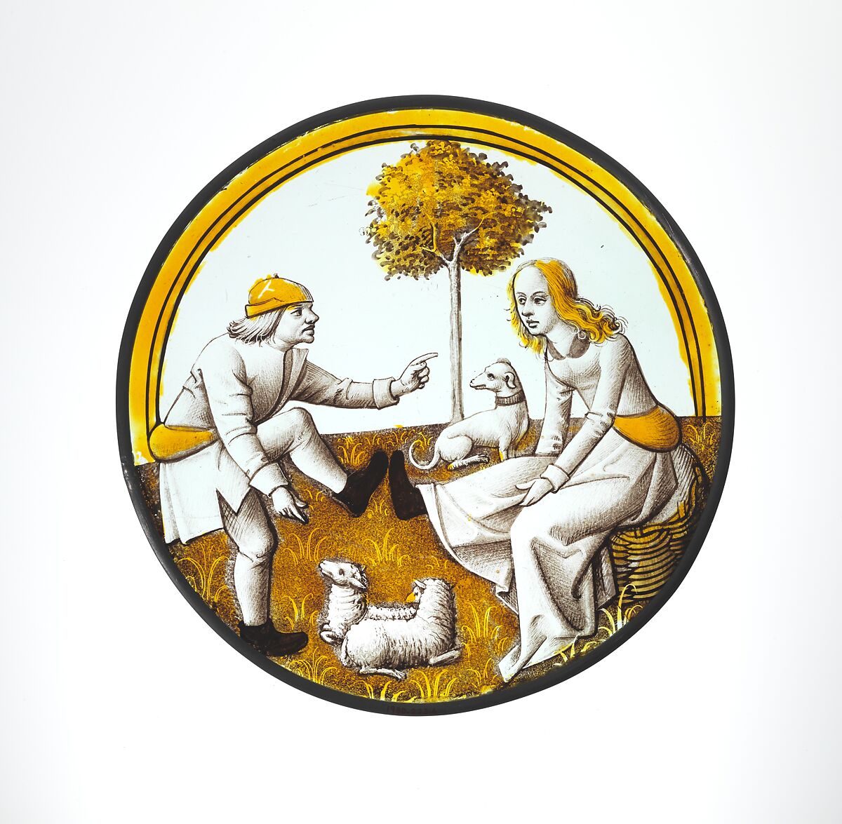 Roundel with Playing at Quintain, Colorless glass, vitreous paint and silver stain, French