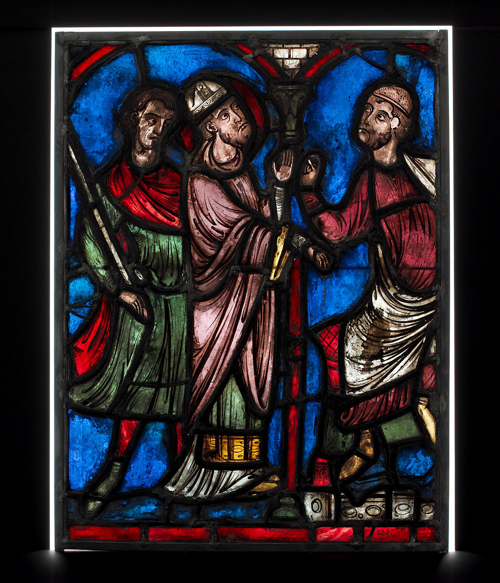 Saint Nicholas Accuses the Consul from Scenes from the Life of Saint Nicholas, Pot-metal glass and vitreous paint, French 