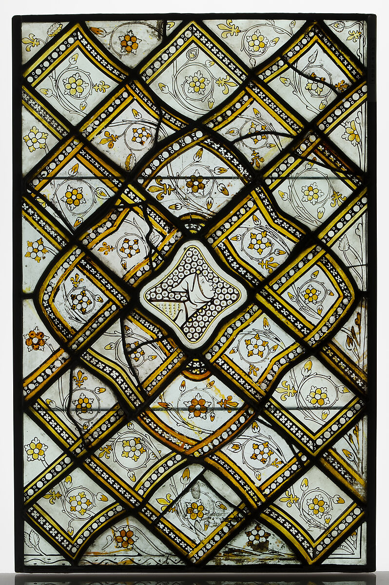 Panels of Grisaille Glass with Grotesques, White and pot-metal glass with vitreous paint, French 