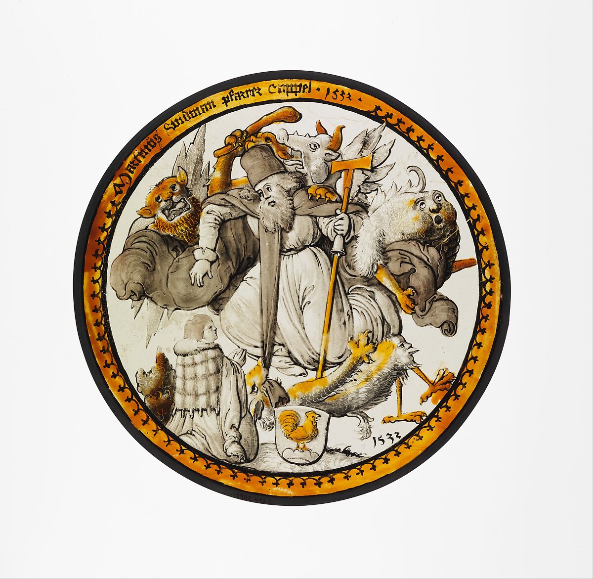 Roundel with the Temptation of Saint Anthony, Colorless glass, vitreous paint and silver stain, German 