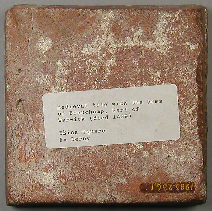 Two-Colored Tile with Arms of the Beauchamp Family, Fired earthenware, with slip decoration and lead glaze, British
