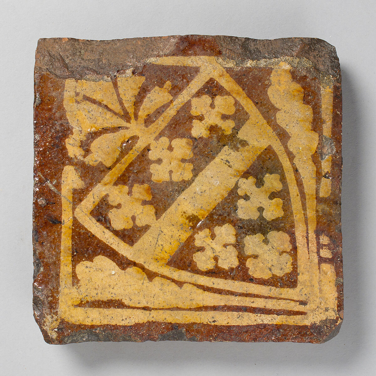 Two-Colored Tile with Arms of the Beauchamp Family, Fired earthenware, with slip decoration and lead glaze, British 