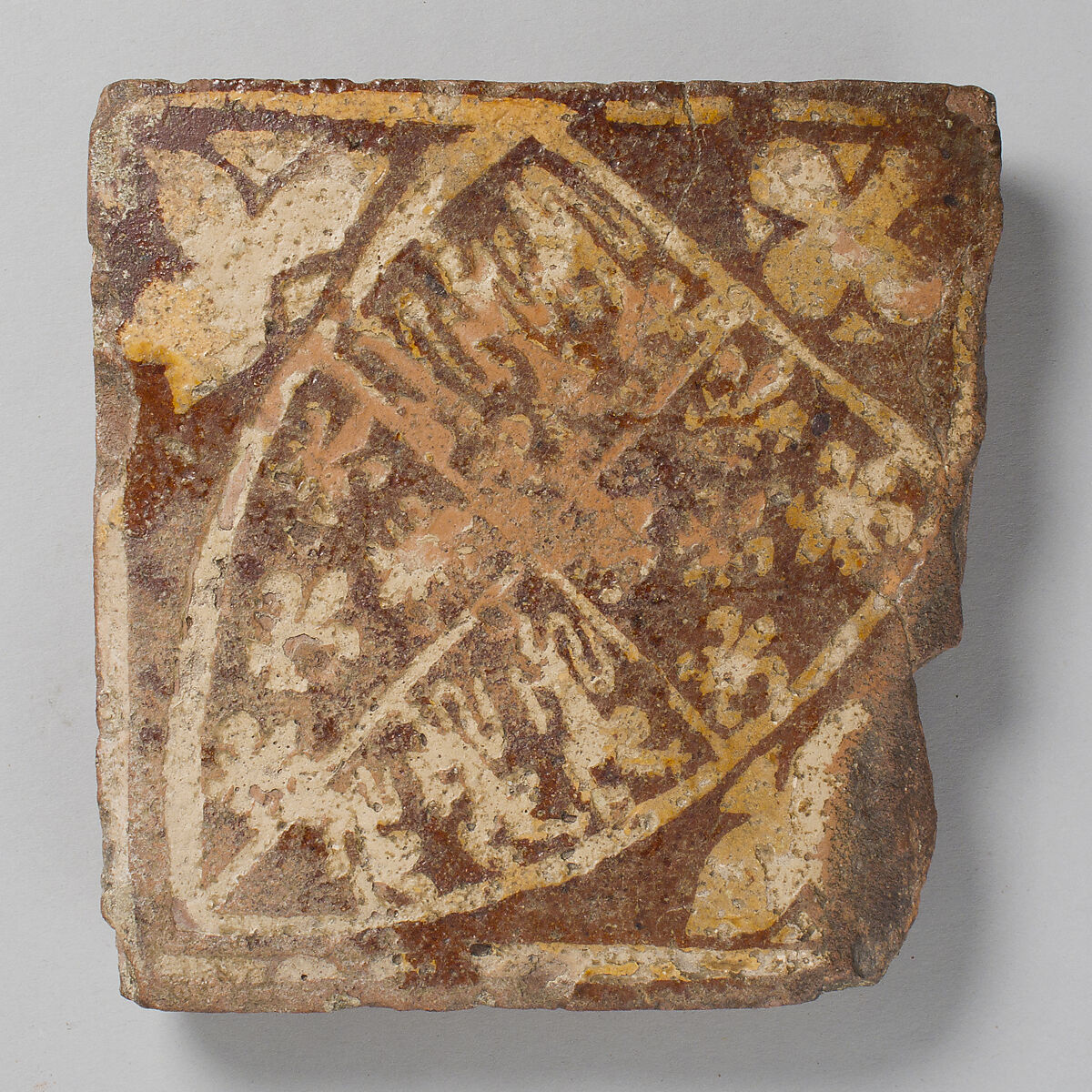 Two-Colored Tile, Fired earthenware with slip decoration and lead glaze, British 