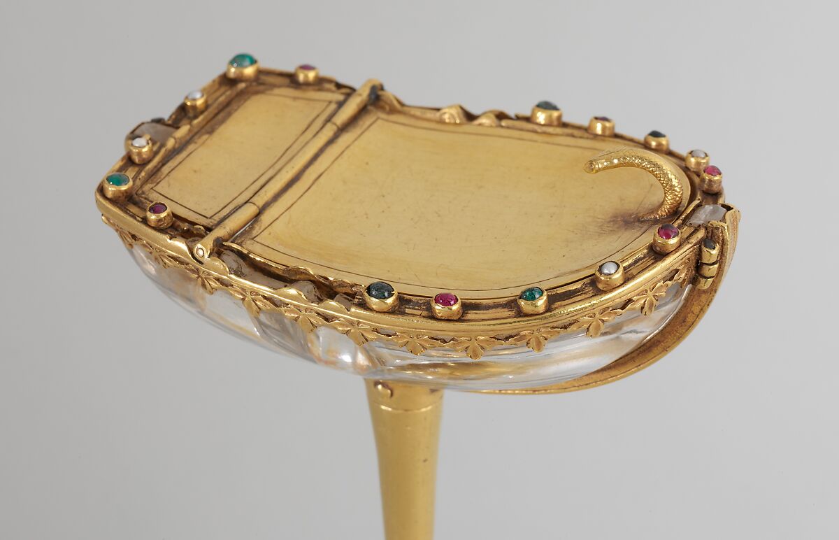 Saltcellar, Gold, rock crystal, emeralds, pearls, spinel or balas rubies, French