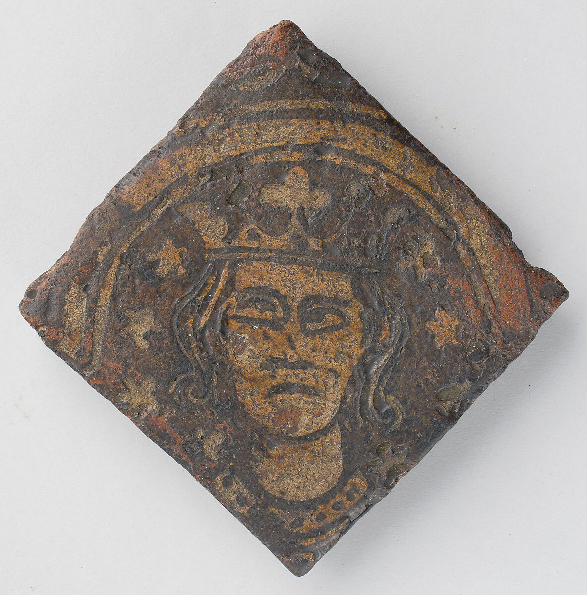 Two-Colored Tile, Fired earthenware with slip decoration and lead glaze, British 