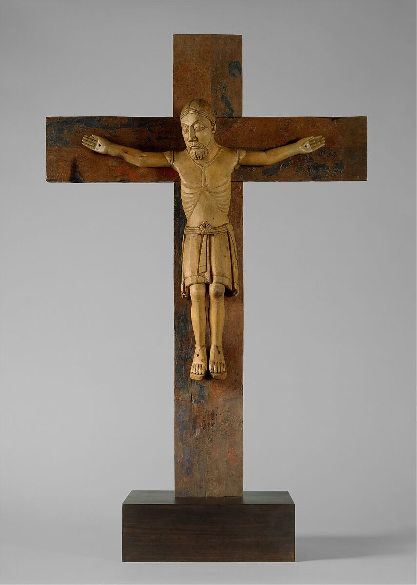 Crucifix, Limewood and birch with traces of paint (corpus); spruce with traces of paint (cross), Austrian 