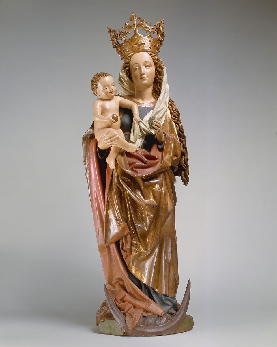 Virgin and Child on a Crescent Moon, Limewood with paint, German 