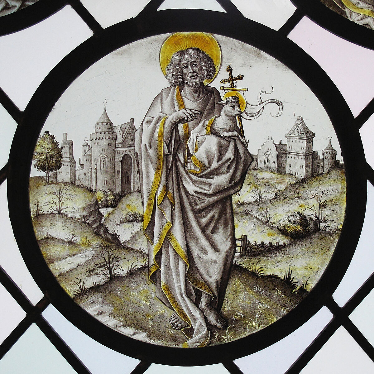 Roundel with Saint John The Baptist, Colorless glass, vitreous paint and silver stain, South Netherlandish 