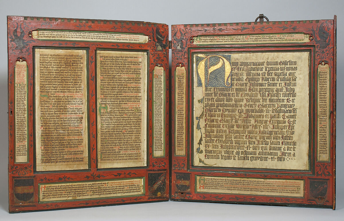 Devotional Diptych with inset Manuscript Texts, Polychromed wood, ink and pigment on paper and parchment, Austrian 
