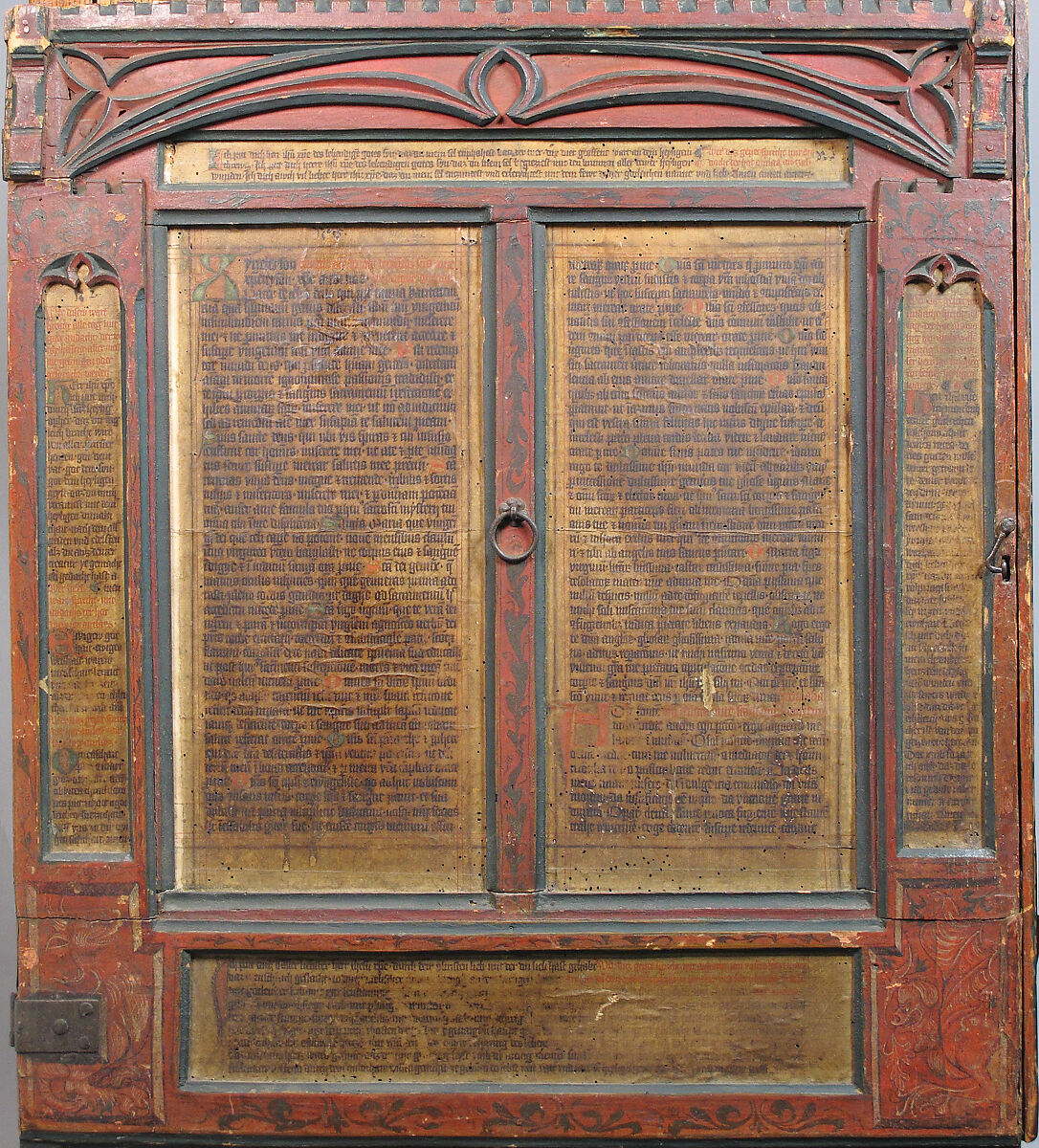 Devotional Diptych with inset Manuscript Texts, Polychromed wood, ink and pigment on paper and parchment, Austrian