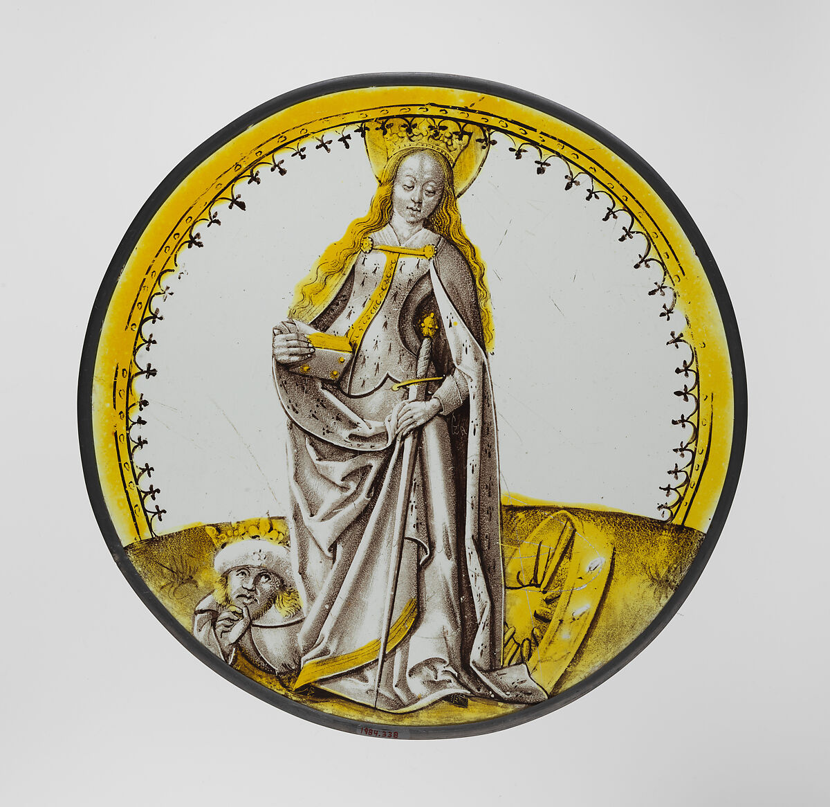 Roundel with Saint Catherine of Alexandria, Colorless glass, vitreous paint and silver stain, South Netherlandish 