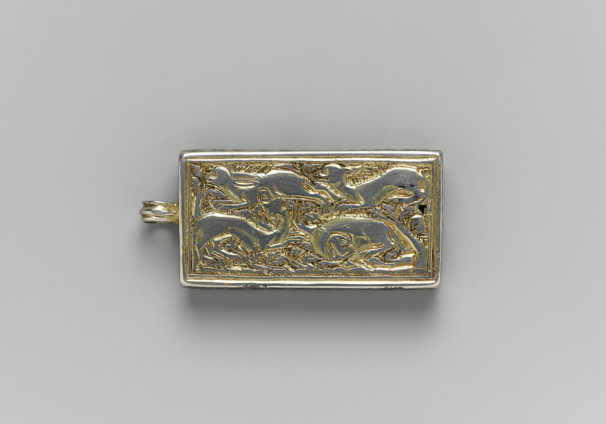 Reliquary Pendant with Hounds Coursing a Hare, Silver, gilded silver, and niello, German 