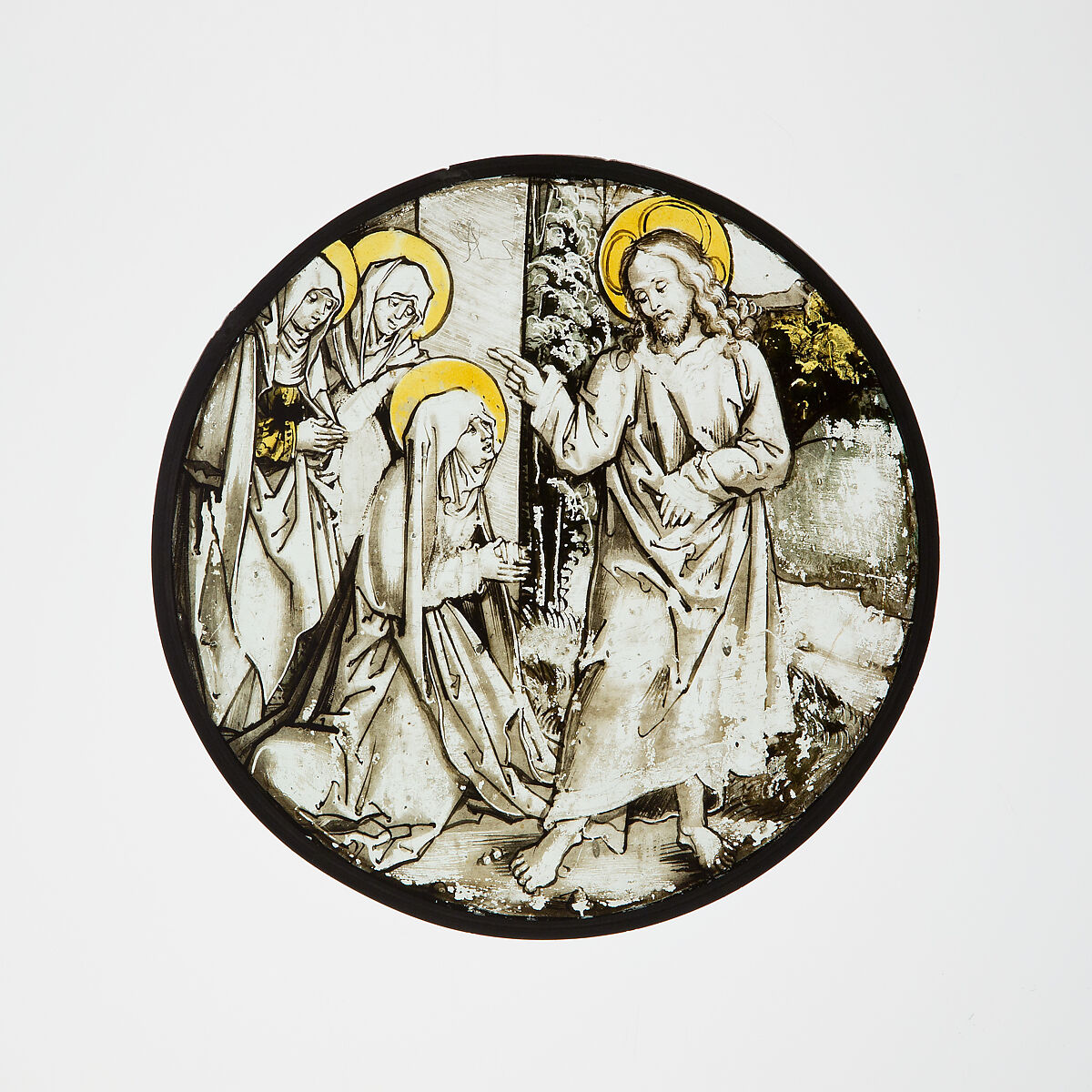 Roundel with Christ Taking Leave of His Mother, After Hans Schäufelein (German, Nuremberg ca. 1480–ca. 1540 Nördlingen), Colorless glass, vitreous paint and silver stain, South German 