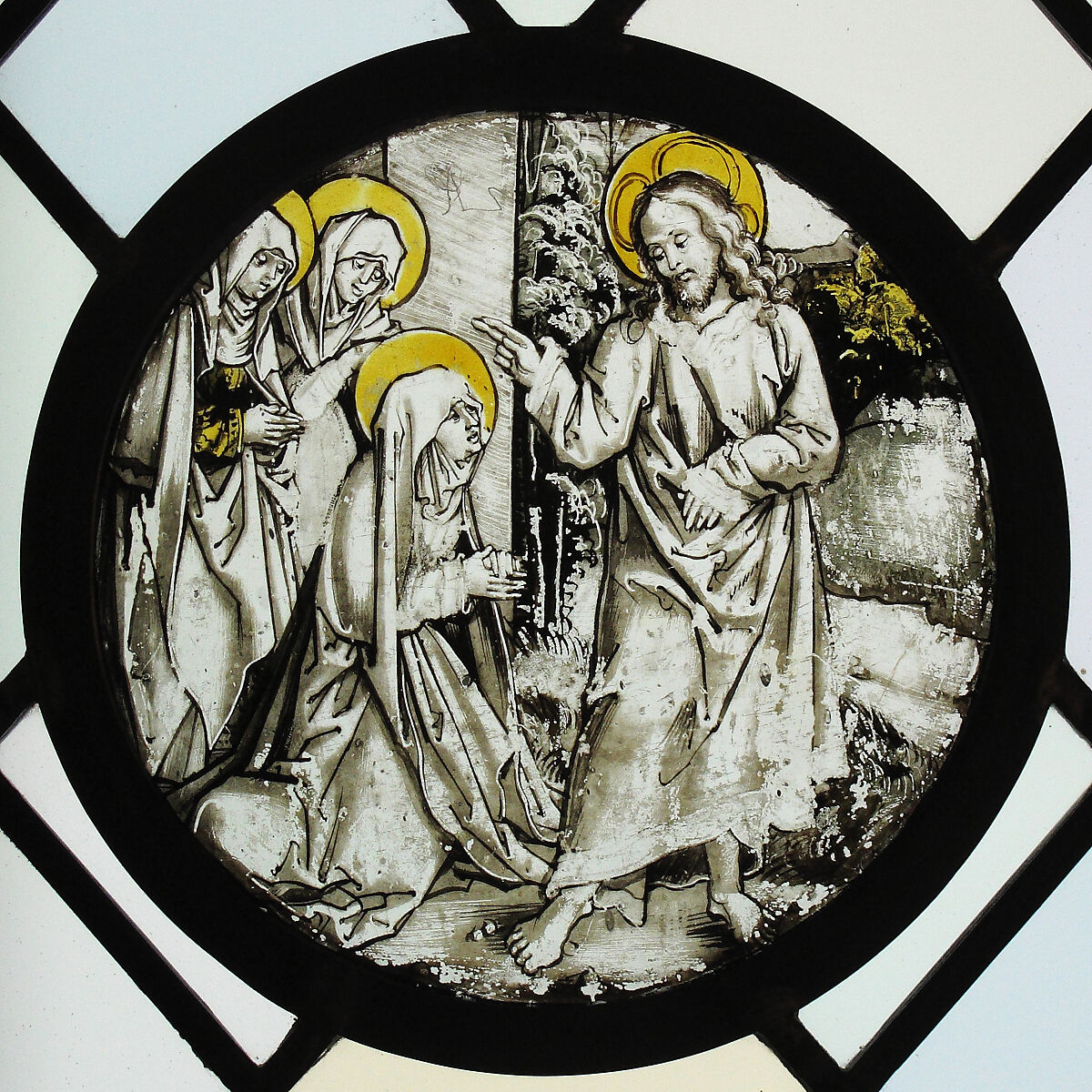 Roundel with Christ Taking Leave of His Mother, After Hans Schäufelein (German, Nuremberg ca. 1480–ca. 1540 Nördlingen), Colorless glass, vitreous paint and silver stain, South German