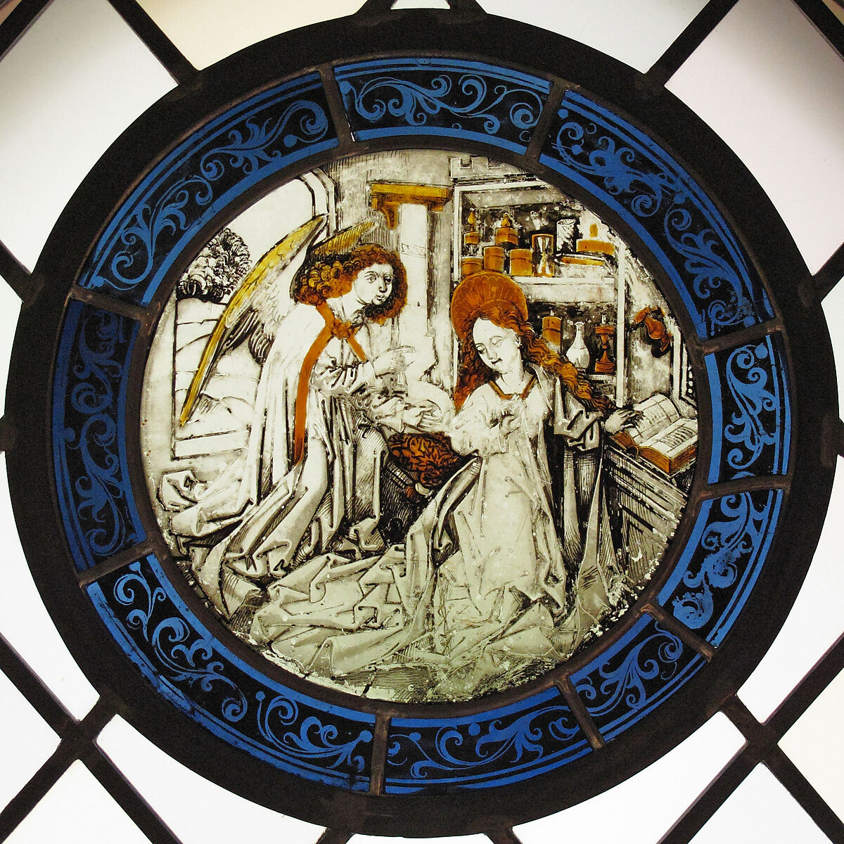 Roundel with the Annunciation, Colorless glass, vitreous paint and silver stain, South German