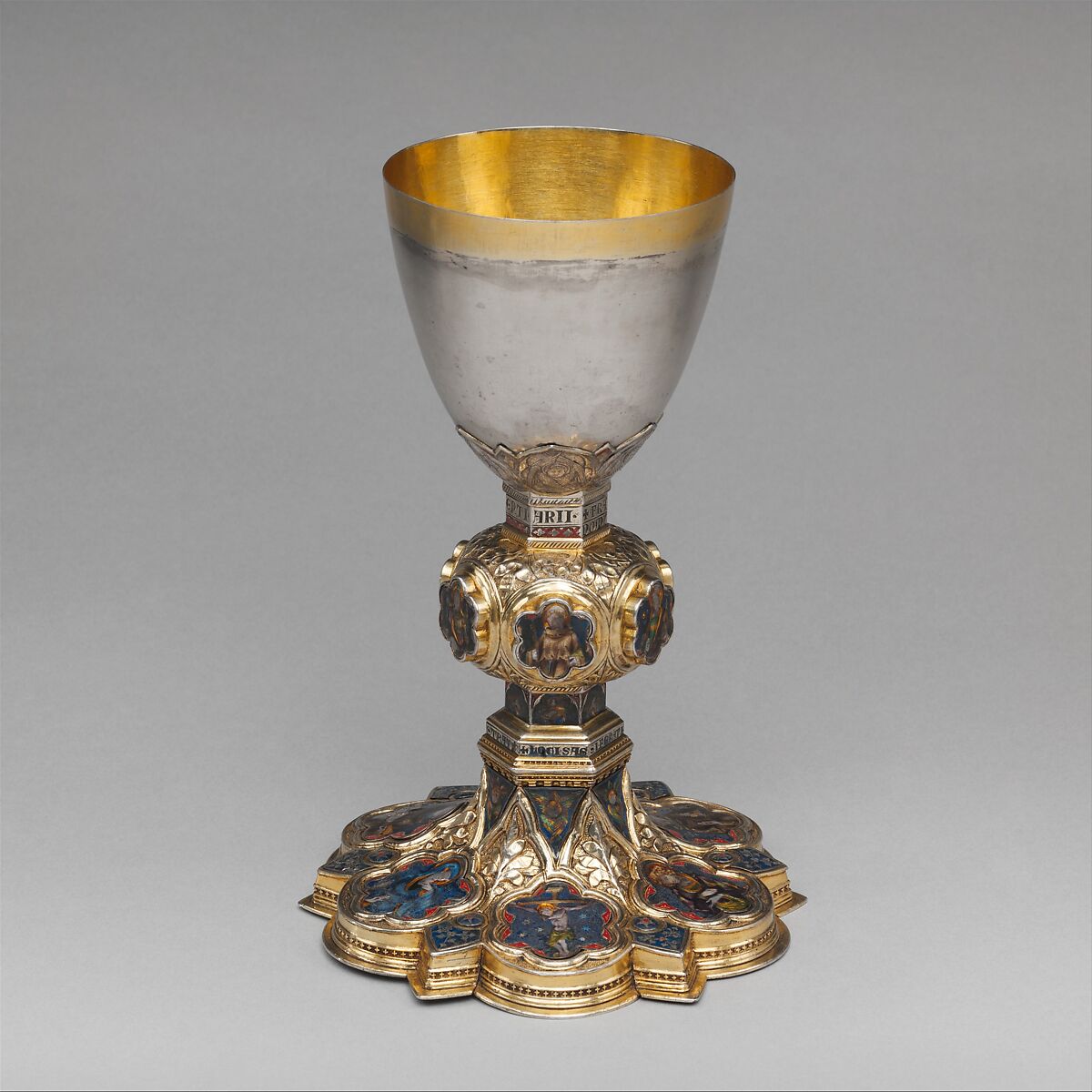 Chalice of Peter of Sassoferrato, Silver-gilt, translucent enamels, Italian 