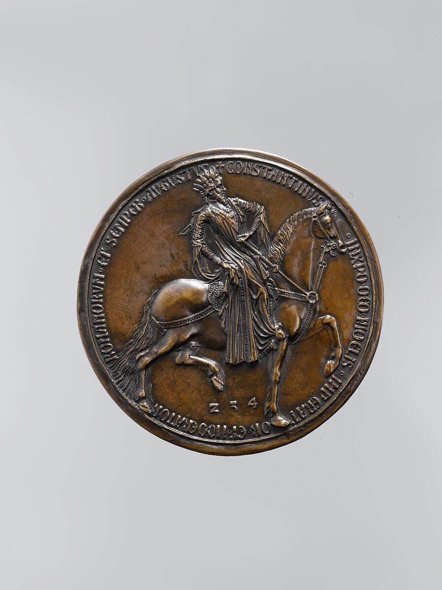 Medal
Obverse: Equestrian Portrait of Emperor Constantine (r. 307–337)
Reverse: Allegory of Salvation, Copper alloy, French 