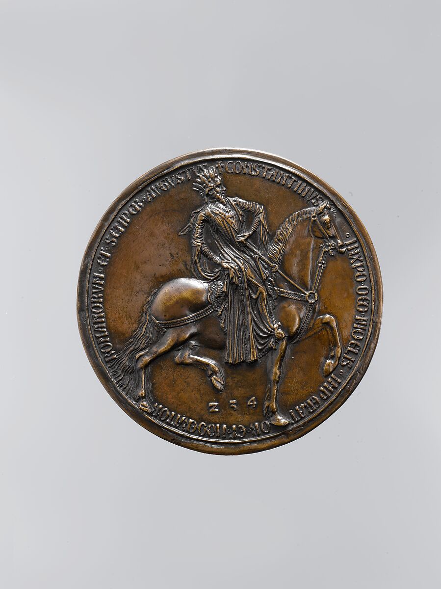 Medal
Obverse: Equestrian Portrait of Emperor Constantine (r. 307–337)
Reverse: Allegory of Salvation, Copper alloy, French 