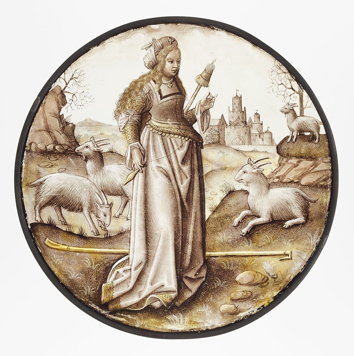 Roundel with Allegorical Figure, Colorless glass, vitreous paint and silver stain, South Netherlandish