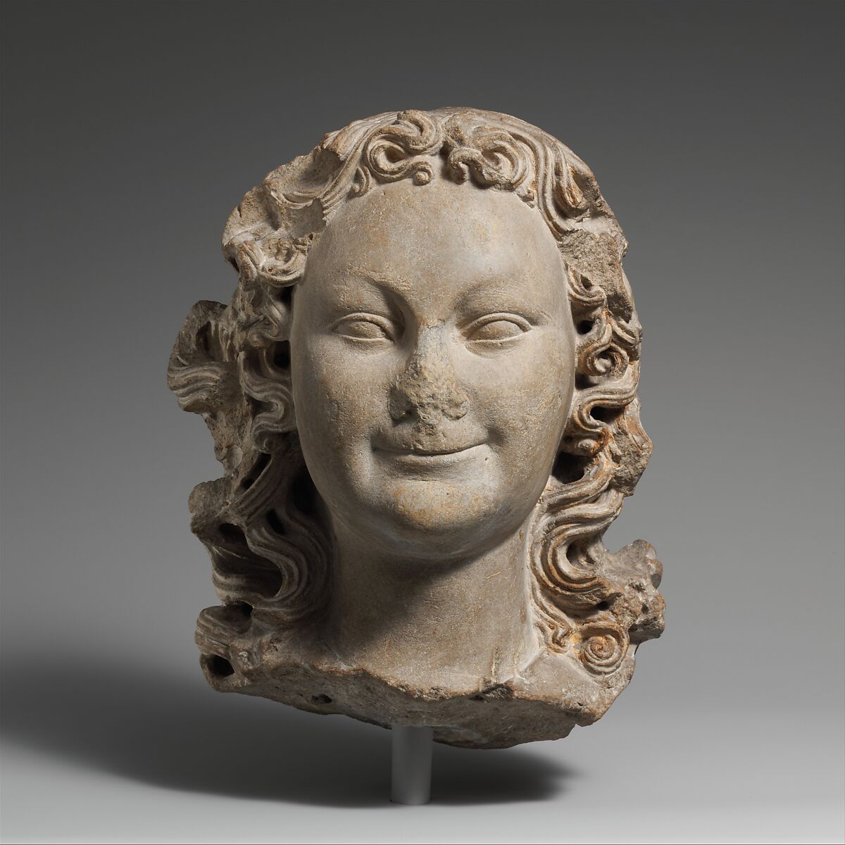 Head of an Angel (?), Limestone, paint, French 