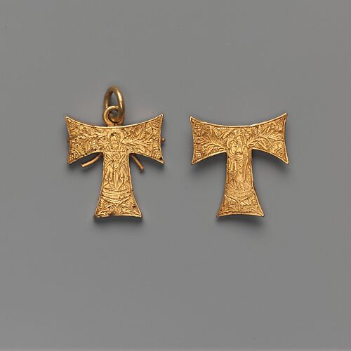Pendant Capsule in the Form of a Tau Cross, with the Trinity and the Virgin and Child