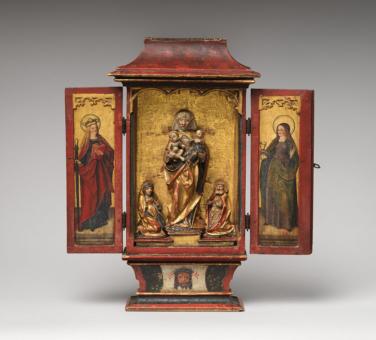 Private Devotional Shrine, Wood, paint, gold, translucent glazes, and metal fixtures, German 