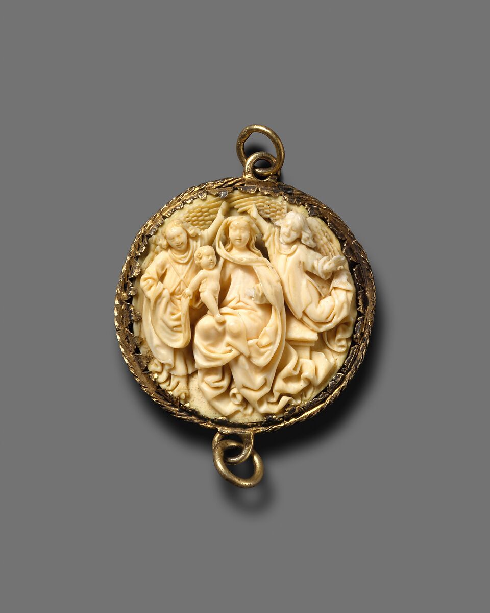 Pendant with the Coronation of the Virgin, Elephant ivory, silver gilt mount, North Netherlandish 