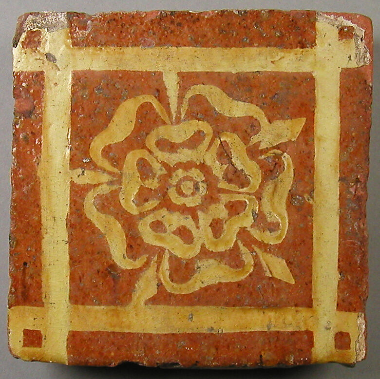 Two-Colored Tile, Fired earthenware with slip decoration and lead glaze, British 