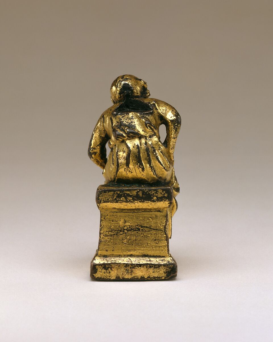Support Figure of a Seated Cleric or Friar, Copper alloy with mercury gilding, French