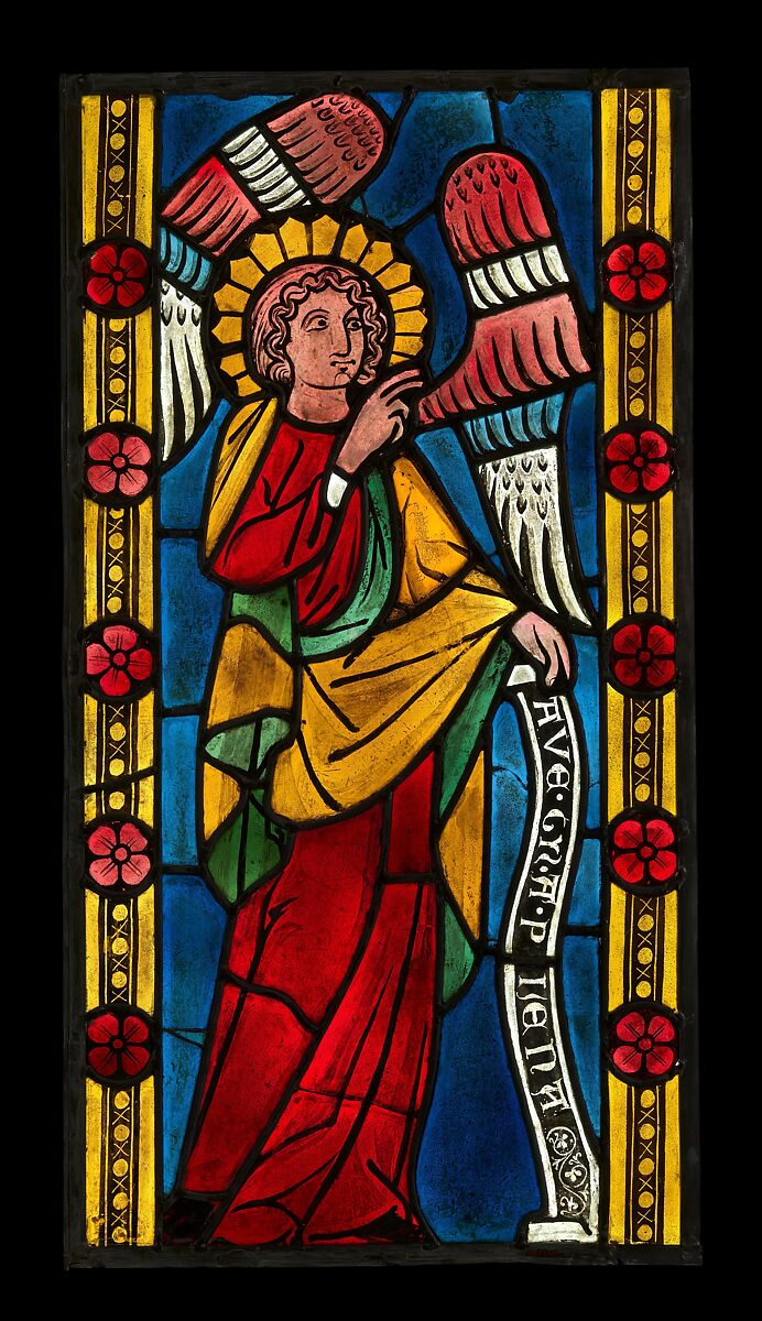 Angel of the Annunciation, Pot-metal glass and vitreous paint, German 