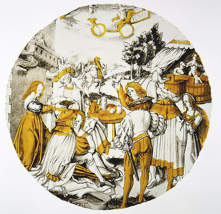 Roundel of The Planet Venus and Her Children, After Jörg Breu the Elder (German, Augsburg 1480–1537 Augsburg), Colorless glass, vitreous paint, silver stain, German