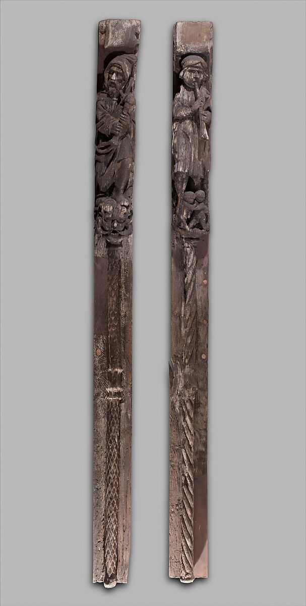 Architectural Support with a Bagpiper, Oak, French