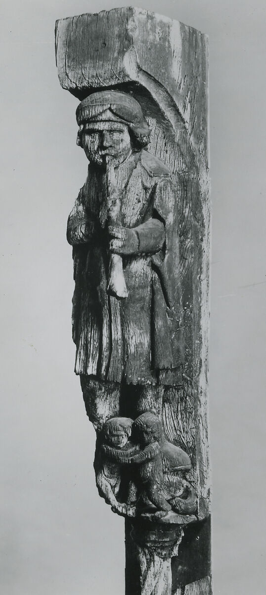 Architectural Support with a Flute-Player, Oak, French