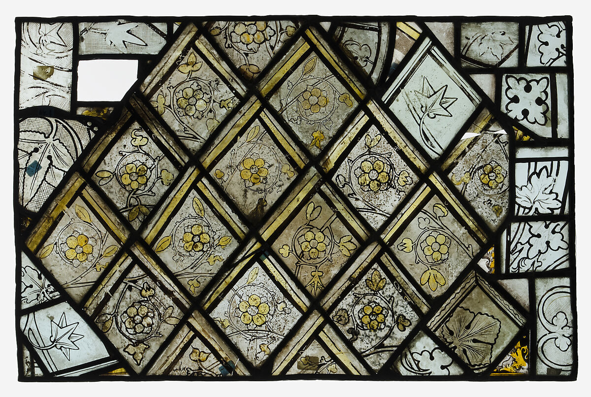 Panel Panel with Grisaille in a Wild-Rose Pattern, White glass, paint, silver stain, French 