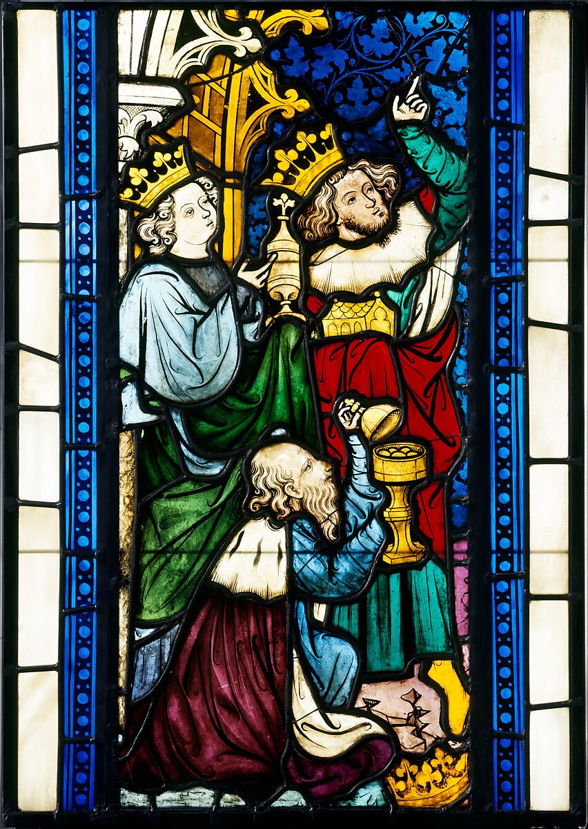 Adoration of the Magi from Seven Scenes from the Life of Christ, Pot-metal and colorless glass, vitreous paint and silver stain, Austrian