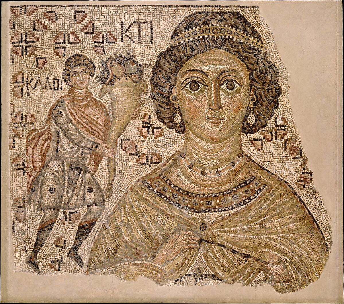 Fragment of a Floor Mosaic with a Personification of Ktisis, Marble and glass, Byzantine 