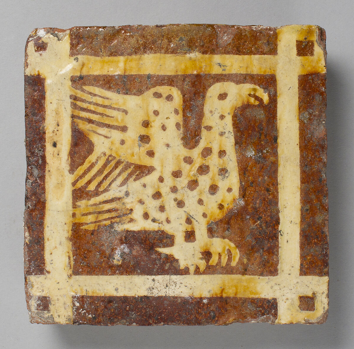 Two-Colored Tile, Fired earthenware with slip decoration and lead glaze, British 