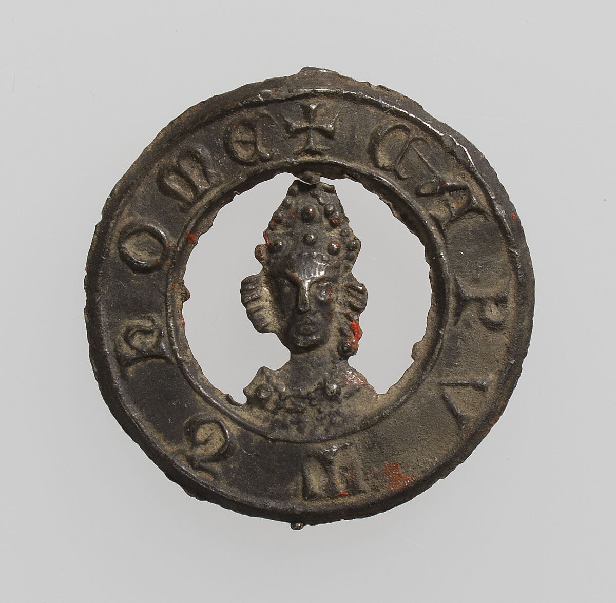 Pilgrim's Badge with head of Saint Thomas à Becket, Tin-lead alloy, British 