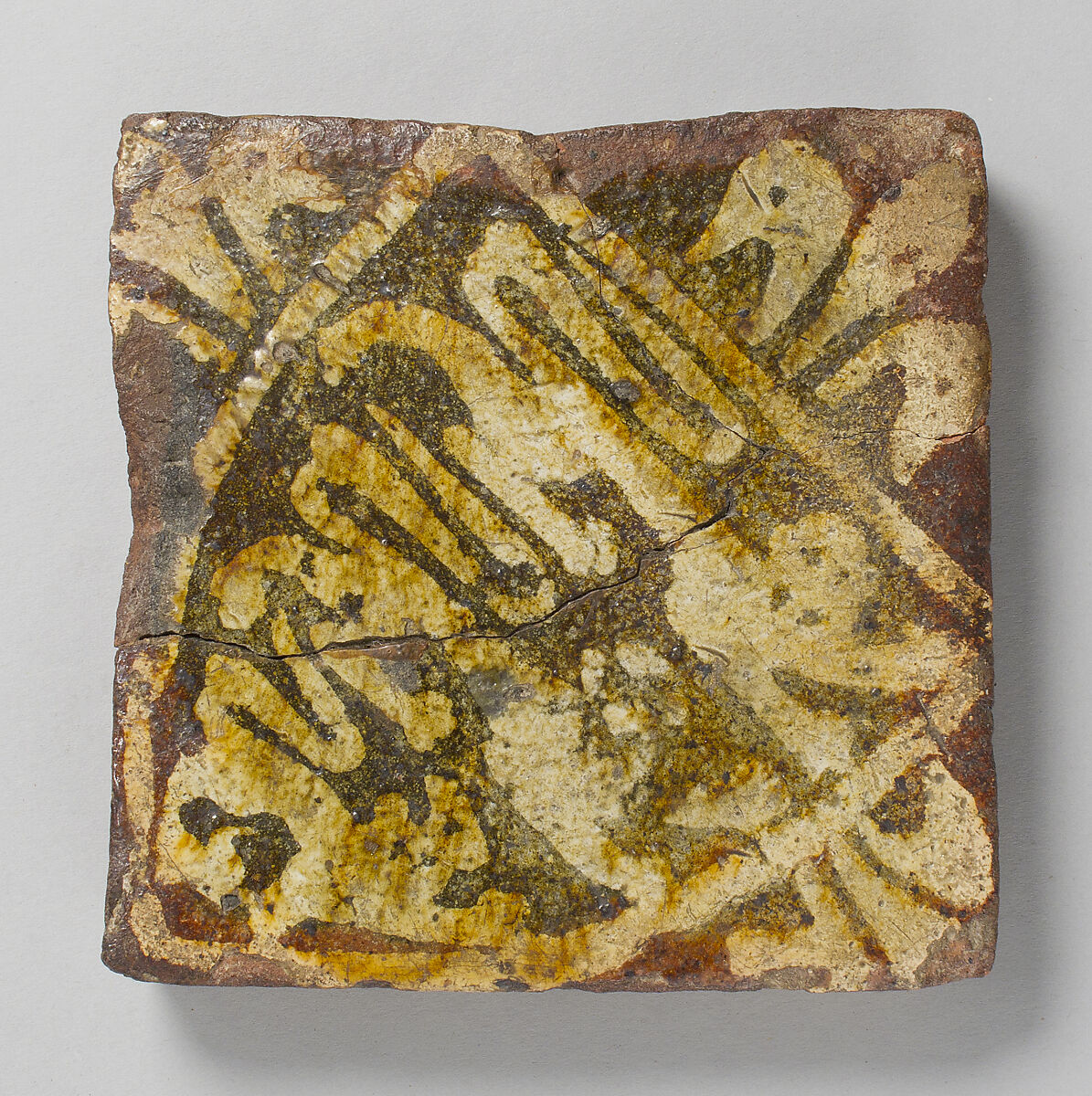 Two-Colored Tile with arms of England, Fired earthenware, with slip decoration and lead glaze, British 