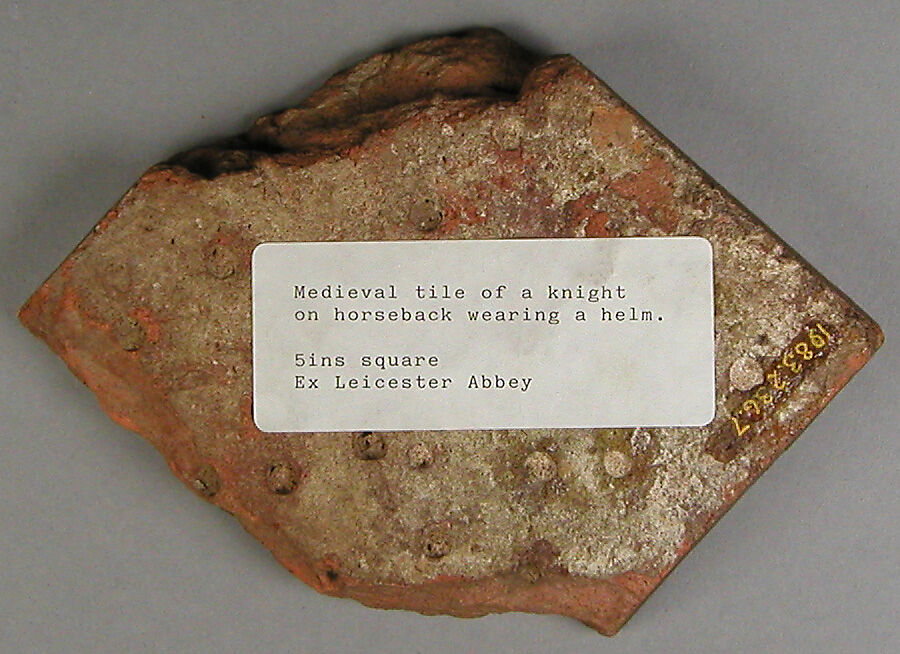 Tile, with helmeted knight on horseback, Fired earthenware, with slip decoration and lead glaze, British