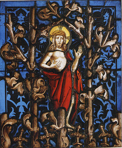 Man of Sorrows, Lautenbach Master (German, active late 15th century), Pot-metal glass and vitreous paint, German