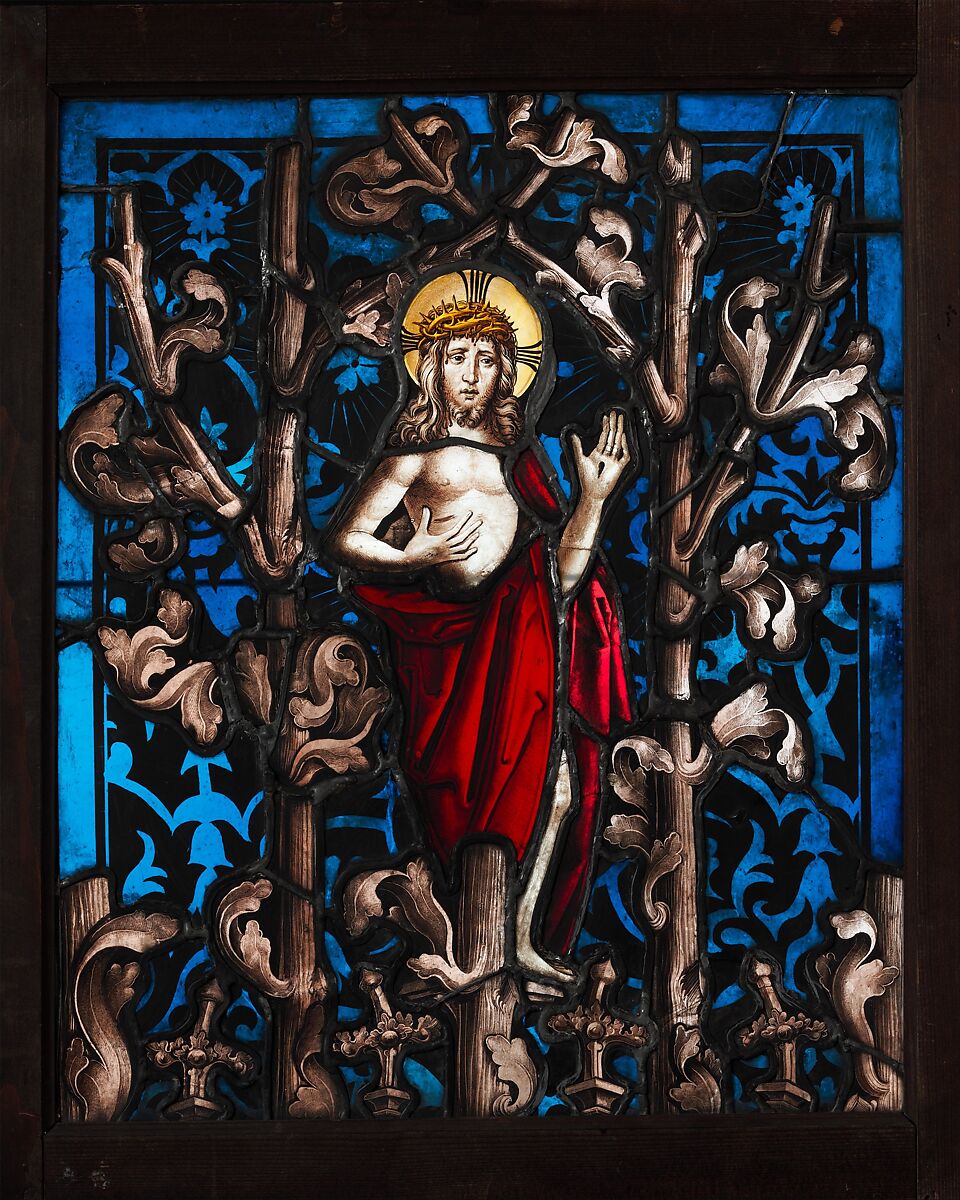 Man of Sorrows, Lautenbach Master (German, active late 15th century), Pot-metal glass and vitreous paint, German 