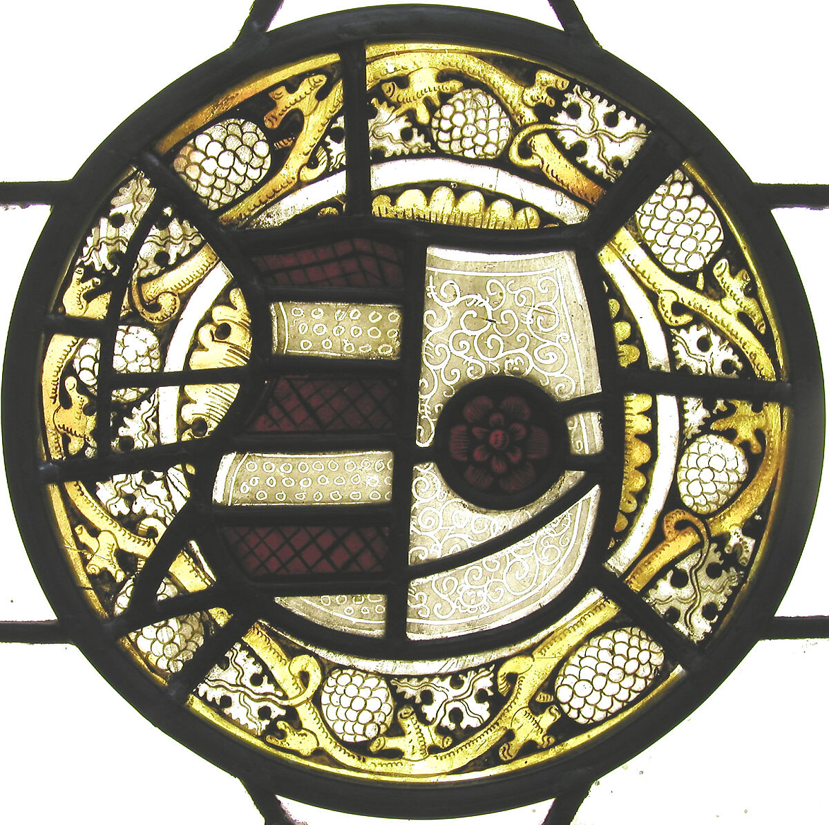 Armorial Roundel, Pot-metal glass, vitreous paint, and silver stain, German 