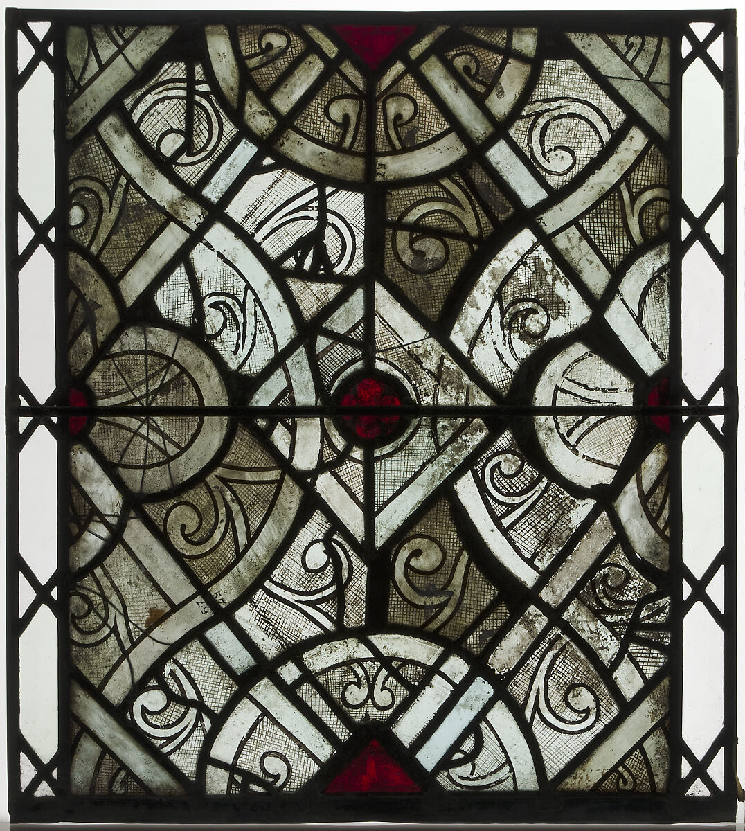 Grisaille Panel, White and pot-metal glass with vitreous paint, French 