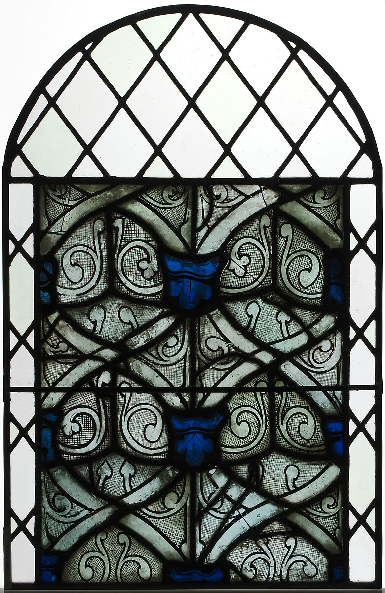 Panel, White and pot-metal glass with vitreous paint, French 