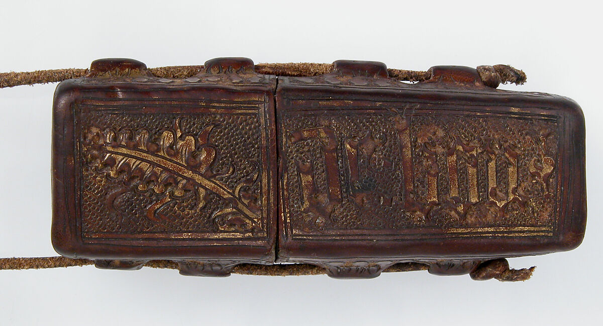 Portable Reliquary Case, leather (cuir bouilli), boiled and tooled, traces of gilding, French