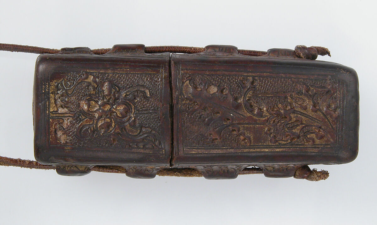 Portable Reliquary Case, leather (cuir bouilli), boiled and tooled, traces of gilding, French