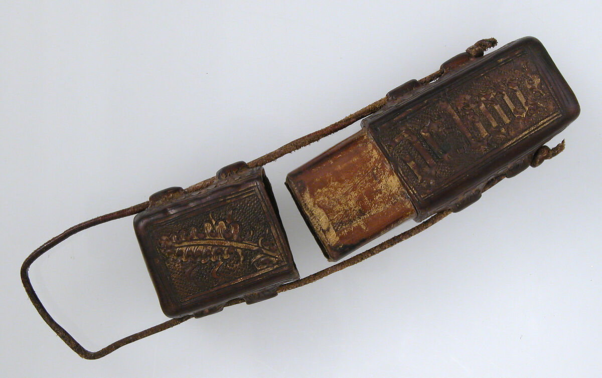 Portable Reliquary Case, leather (cuir bouilli), boiled and tooled, traces of gilding, French